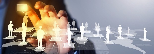 photo of businessman touching virtual network