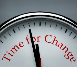 image of a clock with text time for change